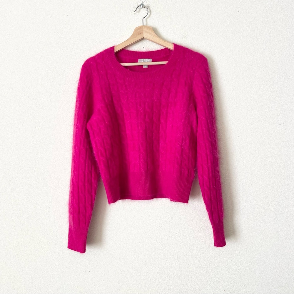Jcrew MEDIUM 100% brushed cashmere shrunken cable knit crewneck sweater -fuchsia